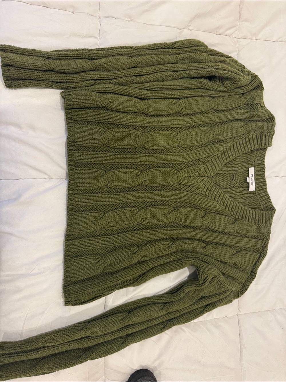 Madewell Olive Green Cable V-Neck Sweater cropped Xxs
